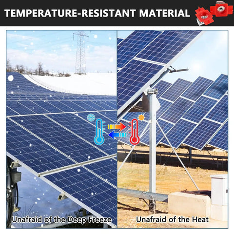 Temperature-resistant solar panels in snowy and sunny conditions, showcasing durability for all climates.