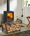 34 Inch Outdoor Indoor Firewood Rack With Bronze Finish Heavy Duty Wood Storage Stand For Fireplace Logs near wood stove