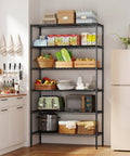 Heavy Duty Six Tier Wire Shelving Cart With Roll Smooth Casters And Quick Adjust Levels with kitchen items organized.