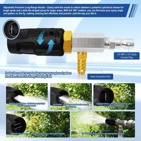 Adjustable Long Range Downstream Injection Nozzle Kit For Pressure Washers, 4 To 4.5 GPM, 2500 To 4000 PSI shown with connection plug