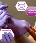 Powder-Free Nitrile Exam Gloves Small Pack Of 100 Textured Fingertips For Top Grips And Sensitivity Latex-Free Durable And Puncture-Resistant Medical Gloves That Stay Comfortable All Day demonstrating elasticity and textured grip