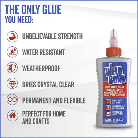 Multi Surface Strong Glue That Dries Fast For Wood Tile Ceramic Glass Pottery And Crafts Heavy Duty Adhesive bottle with features listed