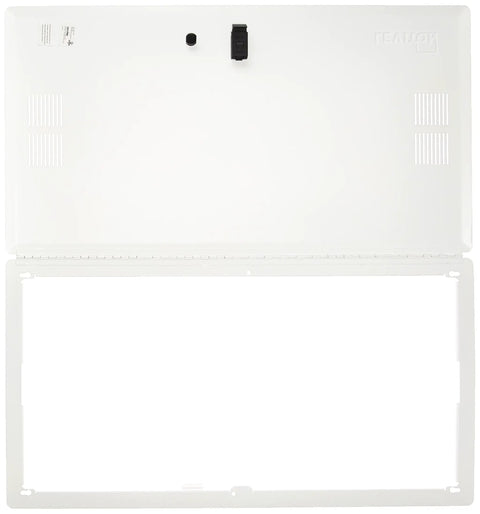 28 Inch Vented Premium Hinged Structured Media Door In White For Enclosures, Designed For Easy Mounting, Sheetrock Depth Marks, And AC And DC Power Module Compatibility, Ideal For IT Closets And Media Racks.