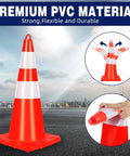 28 Inch Traffic Cones 6 Pack PVC Safety Cones With Reflective Collars and handle on city skyline background