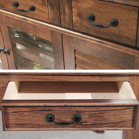 Image of Straight Up Vintage Black Bail Cabinet Pulls Super Durable Zinc Alloy Drawer Handles for Kitchen Cupboards on wooden drawers.