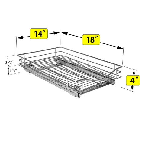 Knockout Kitchen Pull Out Cabinet Organizer With Heavy Duty Commercial Glide System, chromed wire, 14x18x4 inches.