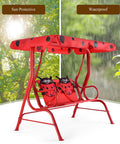 Two Seat Porch Swing With Adjustable Canopy And Stand, Kid Friendly Outdoor Swing Bench, red metal frame, sun and rain proof