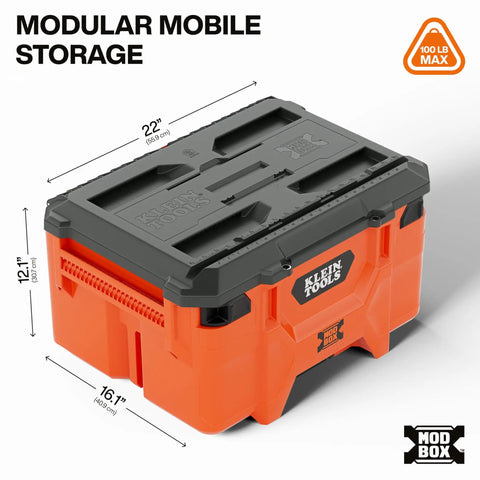 Front view of MODbox Medium Deep Tool Box With Beefy Heavy Duty Organizer Removable Tray Water And Debris Resistant Stackable Module