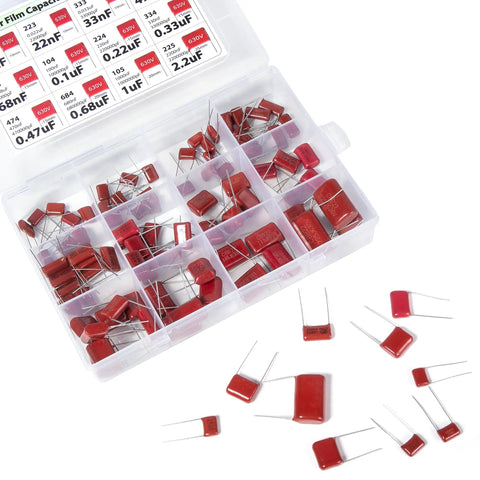 Premium Metalized Film Capacitor Assortment 415 Pieces Spanning 100 Volts 250 Volts 400 Volts Offers Top Tier Reliability For Your Favorite Weekend Warrior Build in clear storage kit.