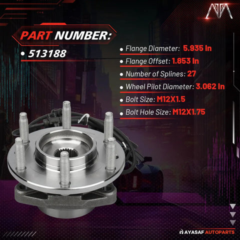 Pair Front Wheel Hub Bearing Assembly With Abs Sensor Fits Chevrolet Trailblazer Gmc Envoy Buick 6 Lug Replaces 513188 detailed view with specifications.