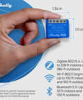 Hand holding Gen4 Smart Relay Switch 1 Channel 8A With WiFi, Zigbee and Matter, Dry Contacts, 2 Pack For Home Automation