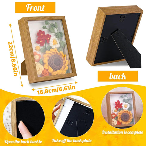 Sunflower Crochet Kit With Photo Frame Easy Diy Fun Flower Craft Set With Yarn Hooks Stitch Markers Floral Wire Fiber Fill
