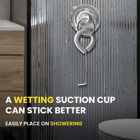 Slick Steel Shower Drain Hook With Soft Silicone Grips And Easy Pull Strip Feature For Hassle Free Drain Cover Removal Plus Linear Grate Extraction In No Sweat Bathroom Set Gray suction cup mounted on a wet shower wall.