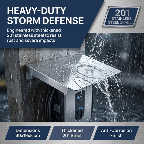 Heavy Duty Stainless Steel Ev Charging Station Cover Weatherproof Rain Shield For Outdoor Electric Vehicle Equipment, thickened 201 steel, rain protection.