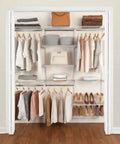Rock Solid Closet Shelving System Adjustable 6 To 10 Feet Wide Metal Wire Storage Rack With Rust Proof Epoxy Finish featuring organized clothes and shoes.