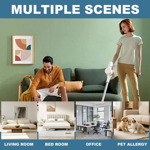Image showing multiple scenes of a living room, bedroom, office, and pets highlighting clean spaces with the Straight Up Tough Reusable Washable Air Filter 16x20x1 MERV 8.