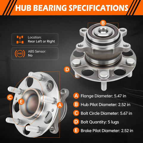 Heavy Duty Rear Wheel Bearing Hub Assembly For Honda Civic Direct Fit Replacement 512502 specifications with flange and bolt details