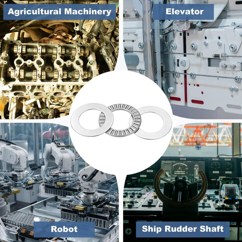 Four Pack NTA1220 Thrust Needle Roller Bearings With Matching Washers 3/4 Inch Inner Diameter showcased in various machinery applications.
