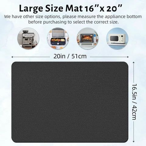 Premium Heavy Duty Kitchen Appliance Sliders 20X16 Inch Gray mat with measurements for smooth countertop gliding.
