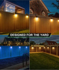 8 Pack Solar Fence Lights With Warm White And RGB Glow Modes Waterproof IP65 Outdoor Lights in various yard settings