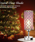 Rose Gold Crystal Touch Lamps Set Of 2 With Dual USB Ports, 3 Way Dimmable Nightstand Lights, pink lamp near Christmas tree