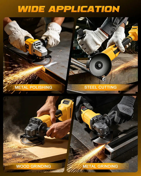 Heavy Duty Cordless Angle Grinder 4.5 Inch With Slick Brushless Motor Cranking 9300 RPM for metal polishing and wood grinding