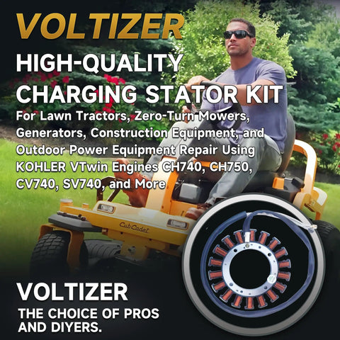 Rock Solid Heavy Duty Stator Kit For Kohler Ch Cv Engines 15 To 27 Horsepower 15 To 20 Amp Silicon Steel Charging Coil installed on a mower