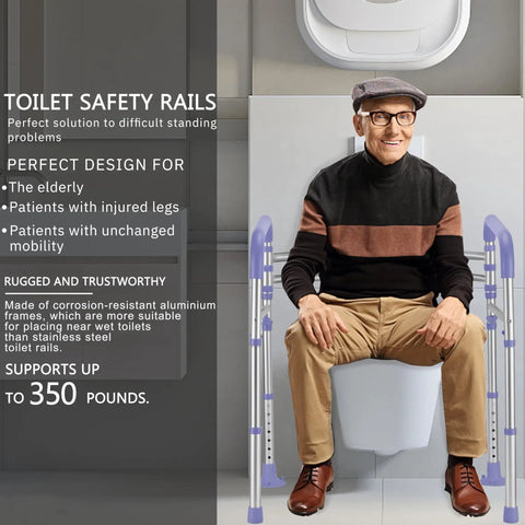 Heavy Duty Toilet Safety Rails 350 Lbs Adjustable Bathroom Grab Bar seniors mobility assistance with purple handles