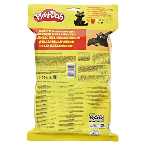 Back packaging of Fresh Spooky Modeling Clay 30 Pack Fun Size Sticks with Halloween-themed graphics and descriptions.