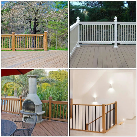 Deck Railing Bracket Connectors For 2x4 Wood Posts Stainless Steel 24 Pcs With Screws Black Fence Brackets Kit For Wooden Stair Railings 2x4 Handrail Brackets Heavy Duty No Fuss Install shown in various outdoor and indoor installations.