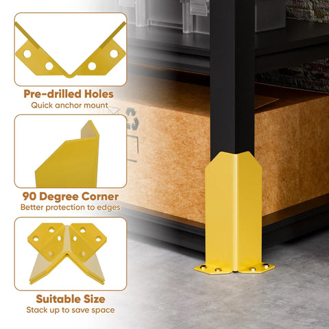 Built Tough 12 Inch Steel Pallet Rack Post Protectors With Ten Floor Anchor Bolts showcasing pre-drilled holes and 90-degree corner design.