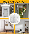 Heavy Duty Premium Stainless Steel Door Hinges Built Tough With Top Tier Ball Bearing Action So You Cannot Even Hear Them Moving While Securing Doors Perfectly With 3 Pack shown in various residential applications.