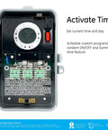 Heavy Duty Digital Pool Timer Switch interior view showing digital display, controls for custom programming, weatherproof housing.