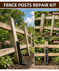Heavy Duty 2 Pack Fence Post Repair Kit With One Piece Steel Anchors For Leaning Or Crooked Wood Rails Rock Solid Quick Fix Backyard Support System stabilizing a leaning fence post.