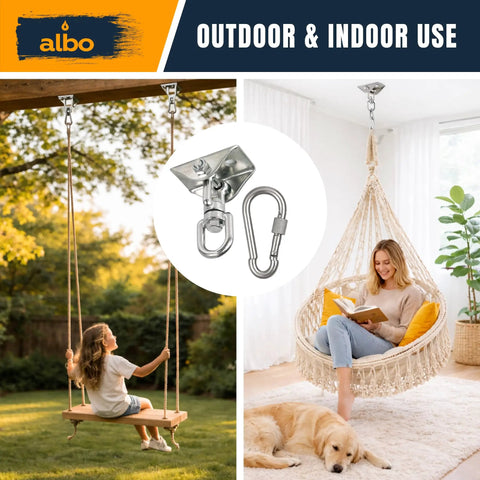 Heavy Duty Ceiling Mount Bracket With 360 Degree Swivel And Locking Carabiner, 2650 Lbs Capacity, For Hammock Chair, Porch Swing, Yoga Swing, Punching Bag, Wood Beam And Concrete Installation