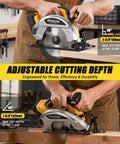 7 Inch Cordless Circular Saw Tool Only Compatible With 20V Batteries showing adjustable cutting depth features for precise cuts.