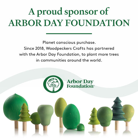 A proud sponsor of Arbor Day Foundation poster with green wooden trees