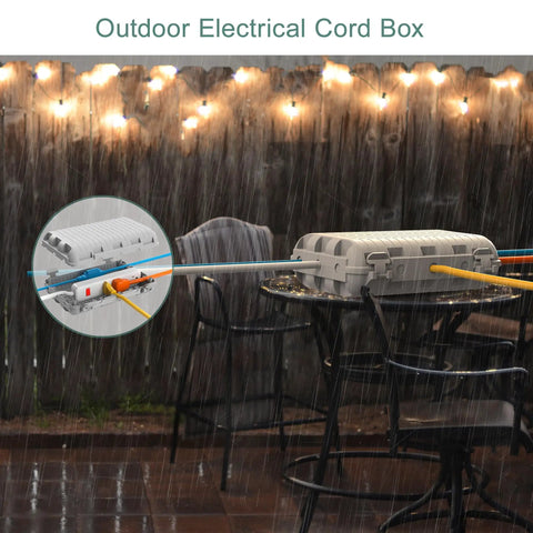 Tough As Nails Outdoor Waterproof Electrical Box with cables, grey housing, IP54 protection in rain, suitable for outdoor use.