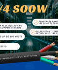 Hardcore 6 Gauge 4 Wire Black SOOW Heavy Duty Copper Portable Power Cord 125 Feet with ultra flexible strands.