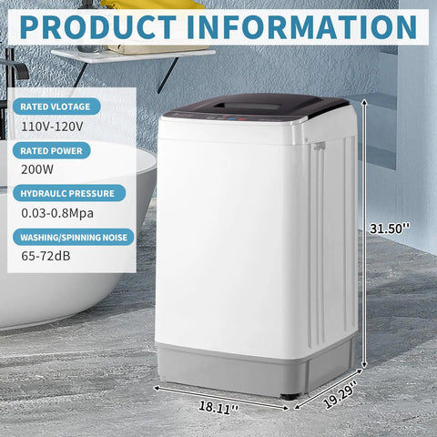 Fully Automatic Portable Washing Machine With Built In Drain Pump And Hands Free Spin Cycle Top Shelf Laundry Solution For Dorms Rv And Small Apartments dimensions 31.50x18.11x19.29 inches
