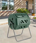 Dual Chamber 42 Gal Compost Tumbler With Sliding Doors 360 Degree Tumbling No Fuss Backyard Composting Metal Frame BPA Free