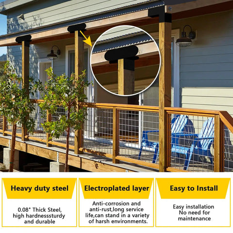 Three Way T Shaped Pergola Brackets For 4x4 Wood Beams Actual Three And A Half By Three And A Half Inches With Hardware Beefy Heavy Duty Outdoor Bracket Set For Gazebos Hammocks Cabins Made From 14GA Steel In Matte Black Finish 4 Pack