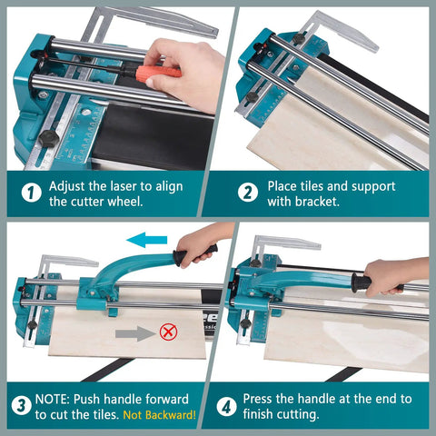 4-step guide using 24 Inch Manual Tile Cutter With Tungsten Carbide Scoring Wheel For Porcelain And Ceramic Tiles Precise Straight Cuts