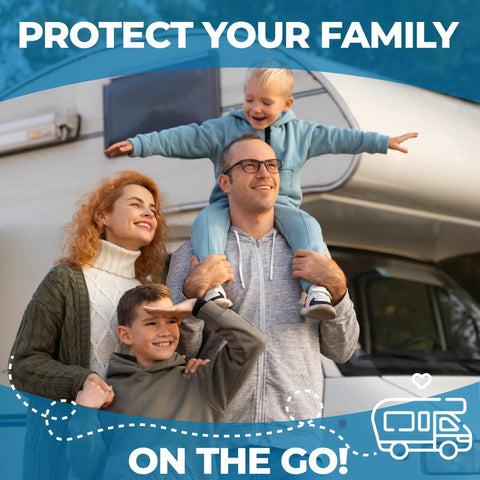 Hella Reliable RV Freshwater Test Kit Detecting Bacteria And Mold In Your Camper Drinking Water Tanks Quick Five Minute Results Plus Seventy Two Hour Cultures For No Sweat Family Campouts, happy family outdoor RV scene.