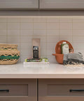 Kitchen with countertop decor and cabinets featuring 30 Pack Solid 3 Inch Cabinet Handles Matte Black Zinc Alloy Pulls for Kitchen Cupboards.