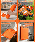 Rollable Silicone Grill Mat For Griddle Tools And BBQ Accessories in use, showcasing organizing features and hanging option, orange.