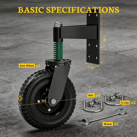 8 Inch Real Deal Heavy Duty Gate Wheels For Sliding Metal And Wooden Gates Featuring double ball bearings and tough polymer.