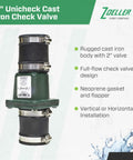 Heavy Duty 2 Inch Cast Iron Check Valve Union With Slip To Slip Connections For Sewer Effluent And Sump Pump Discharge Systems Backflow Prevention Corrosion Resistant Body And High Flow Design