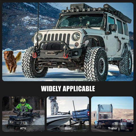 Top Shelf Heavy Duty Winch Cover Weather Tough Shield For 8500 To 12500 Lb Winches on a rugged truck in snowy terrain.