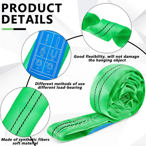 Four Pack Heavy Duty Polyester Endless Loop Round Lifting Straps For Hoists, Towing And Moving Furniture, 10600 Lb, Green